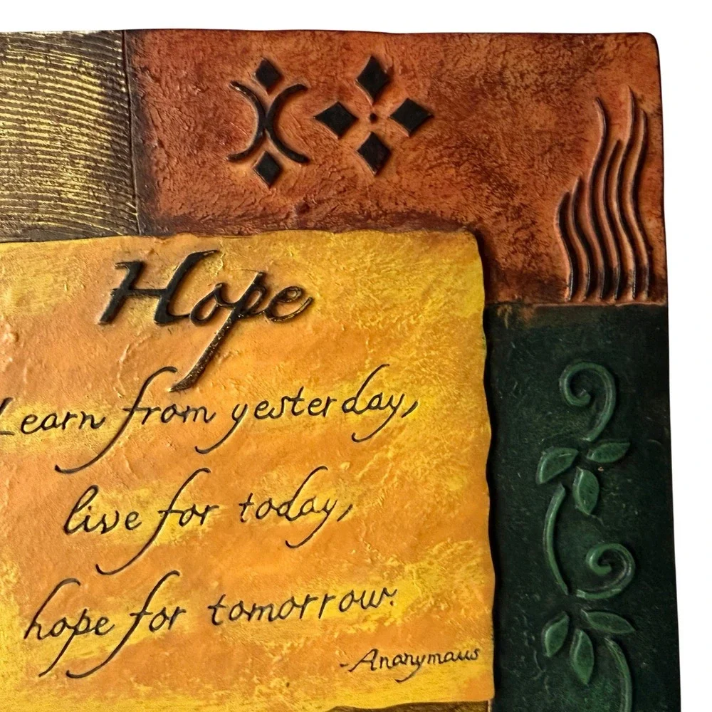 Vtg Inspirational Quote Resin Ceramic Relief Wall Art Hope Learn Live 5.5 in